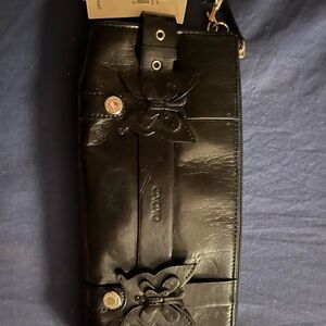 XOXO Black Glossy Leather Clutch with Metal Hardware